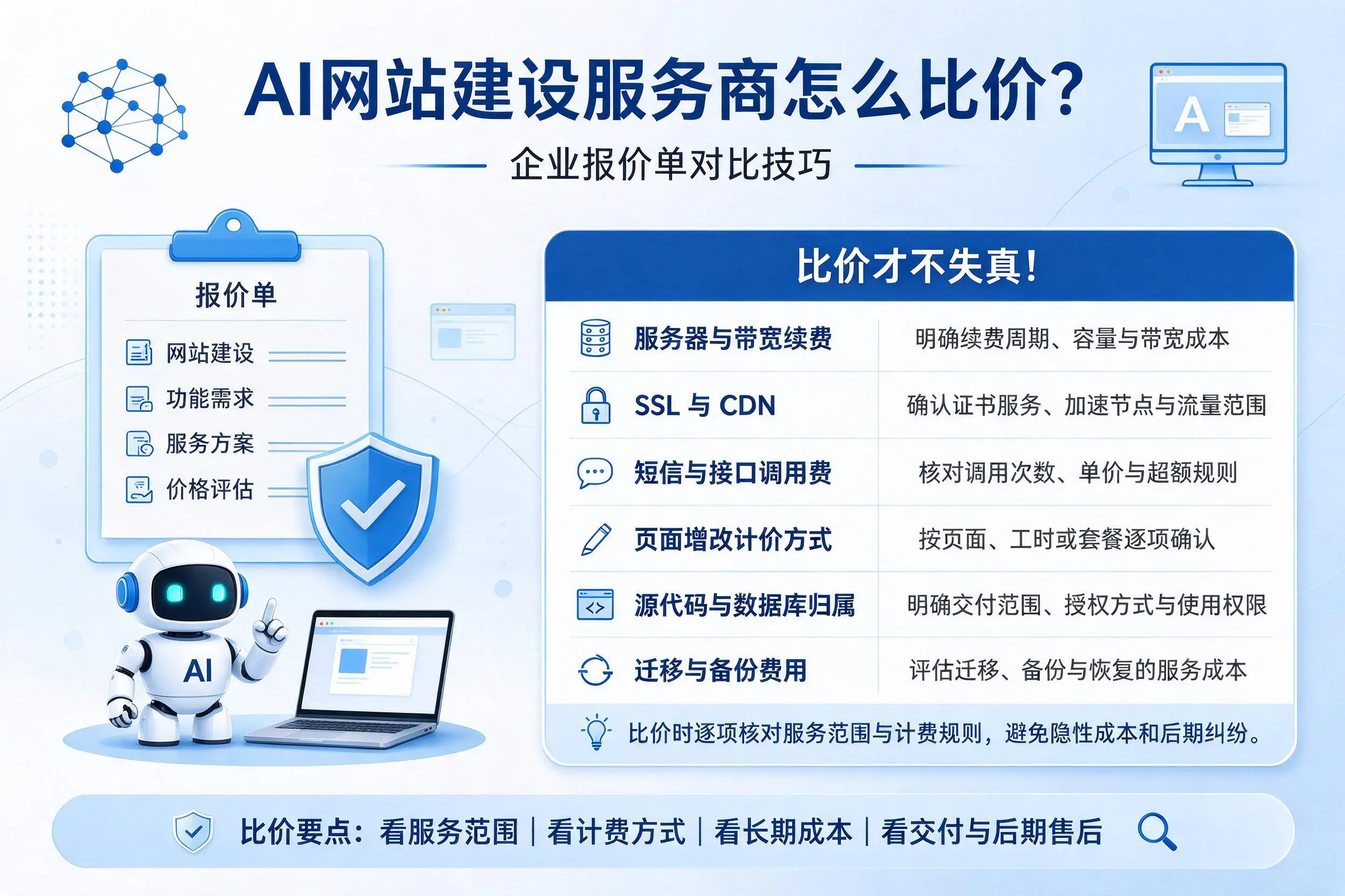 AI网站建设服务商怎么比价?福建企业报价单对比技巧